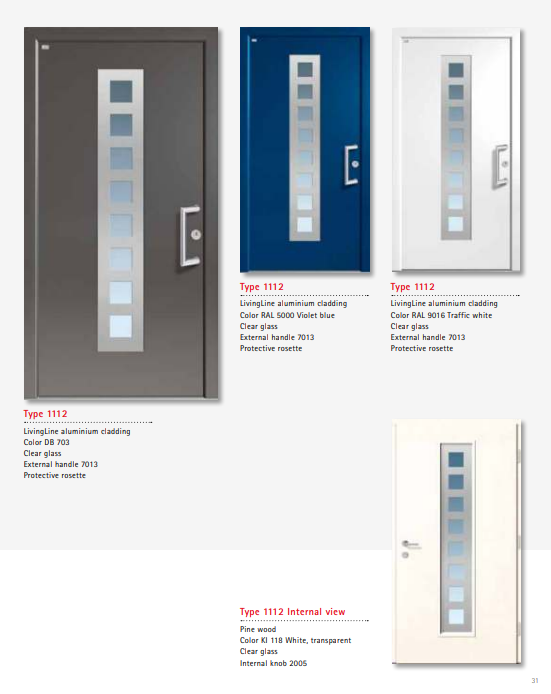 Type 1112 LivingLine – Clean Line LivingLine Aluminium Clad Wood Entry Door, Transparent White Pine Interior, Triple Lock Safety, Custom Glass Option, Available for Premium Homes